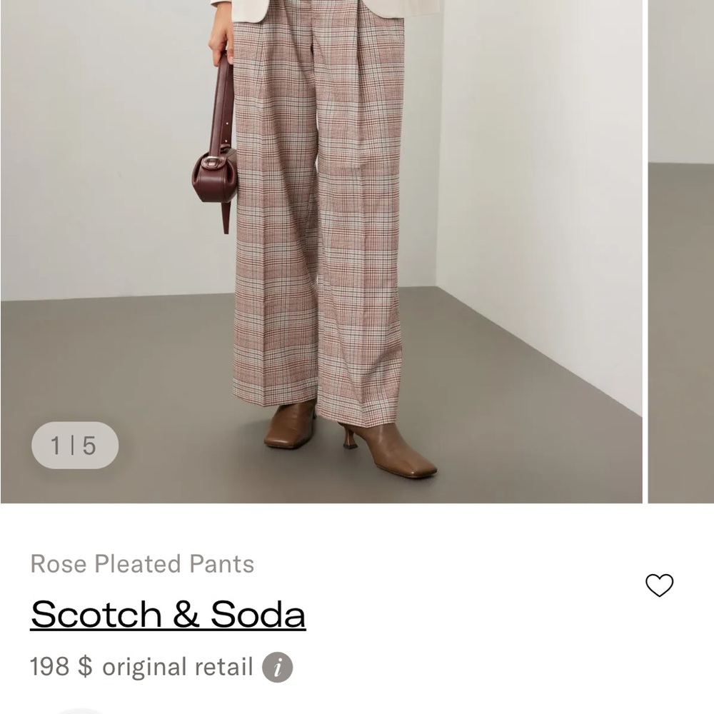 Scotch & Soda Women's Checkered Trousers in Brown and Cream - Picture 2 of 6